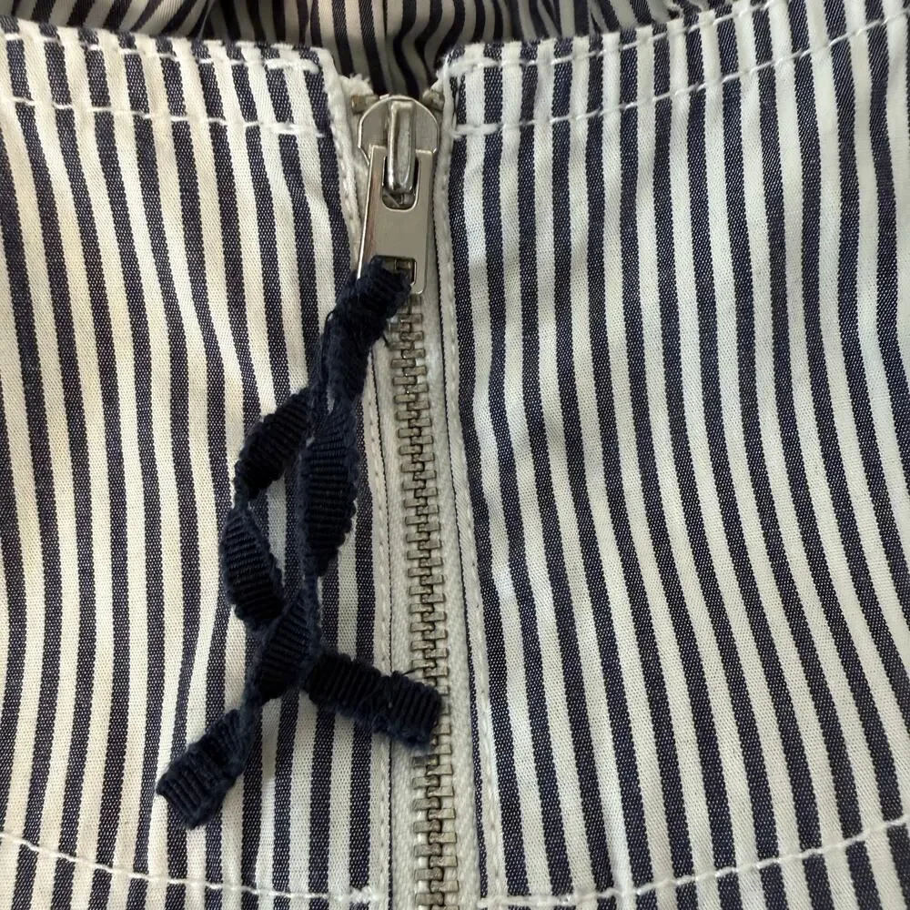 J.Crew Navy White Striped Ruffle Sleeve Cotton Poplin Wrap Jumpsuit Nautical 2